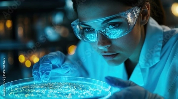 Obraz Scientist Examining a Petri Dish in Laboratory