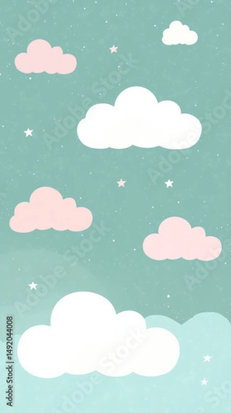 Fototapeta Dreamy pastel cloud gradient with mint and blush tones perfect for whimsical art and relaxing visuals