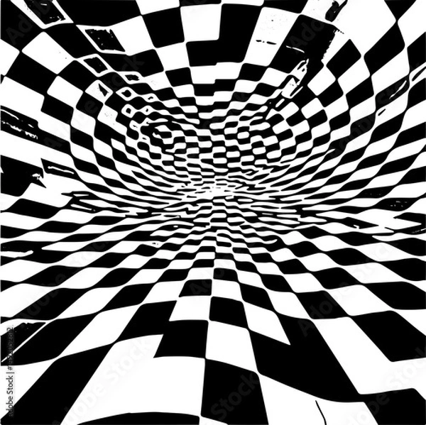 Fototapeta Wavy checkerboard pattern, distorted perspective, optical illusion effect