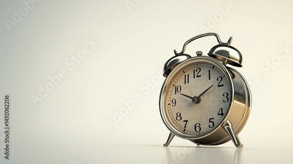 Fototapeta A vintage-style alarm clock with a polished metal body and twin bells, positioned on a pure white background.