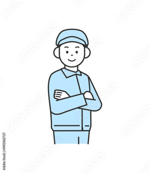 Fototapeta 腕組みをしている作業服の男性のイラスト　ベクター
