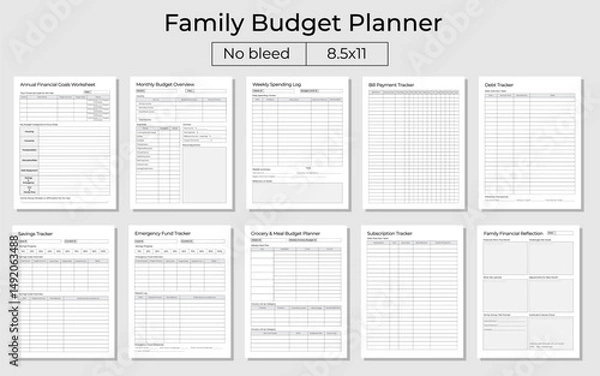 Fototapeta 10 Pages Family Budget Planner Set Vector illustration 