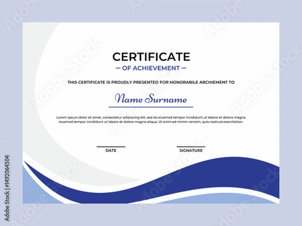 Fototapeta Elegant blue color certificate vector design template