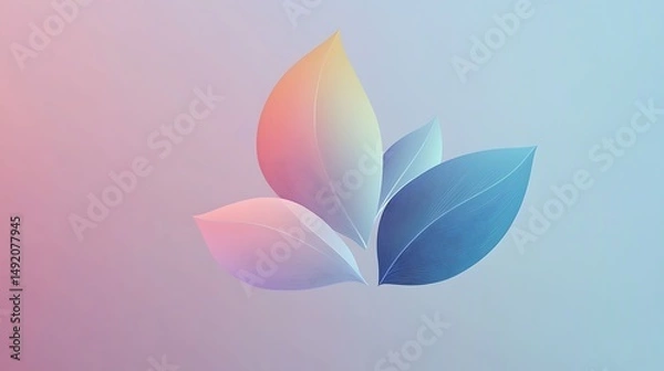 Fototapeta Digital illustration of three leaves with gradient colors, creating an abstract floral design.
