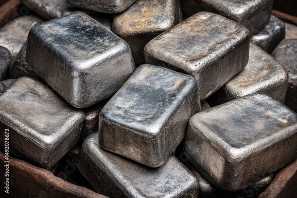 Fototapeta Stacked Rectangular Metal Ingots