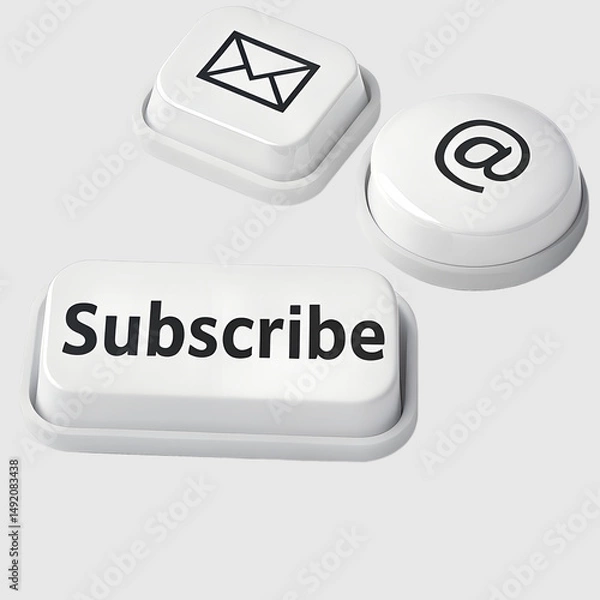 Obraz White buttons with subscribe email and at symbols
