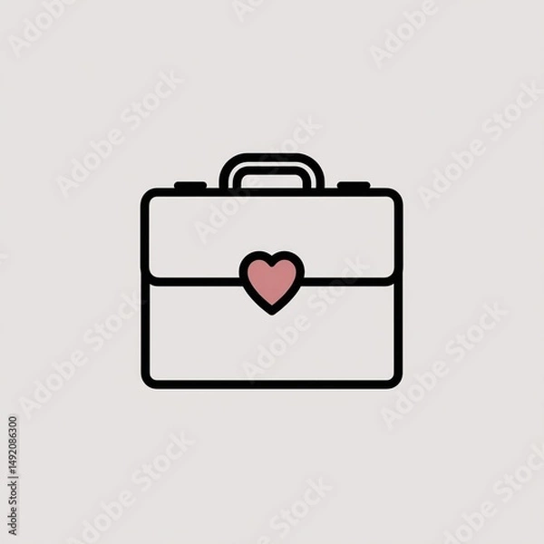 Fototapeta Stylish briefcase with a heart symbol, representing love for work, set against a minimalistic background