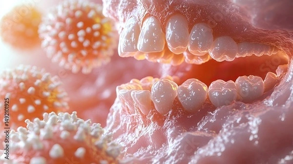 Obraz Bad breath resulting from tooth decay and infection, captured in a realistic vector graphic