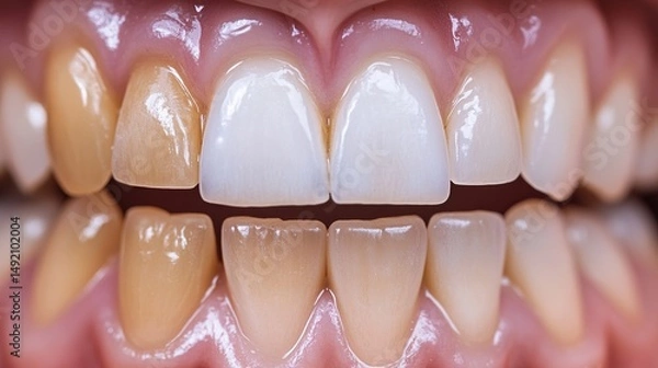Obraz Comparison of teeth before and after whitening, symbolizing professional oral care and dental services