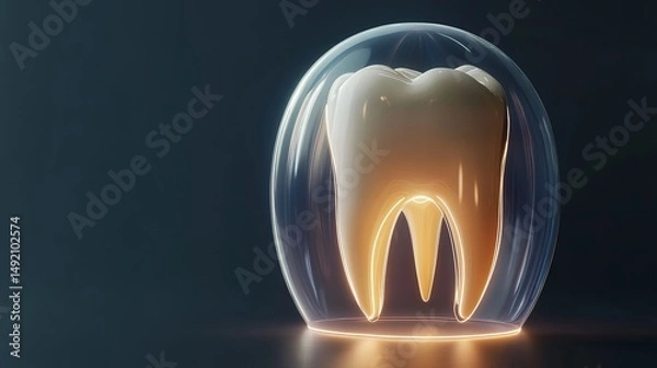Obraz Futuristic concept of a human tooth shielded under a transparent dome, representing advanced medical protection