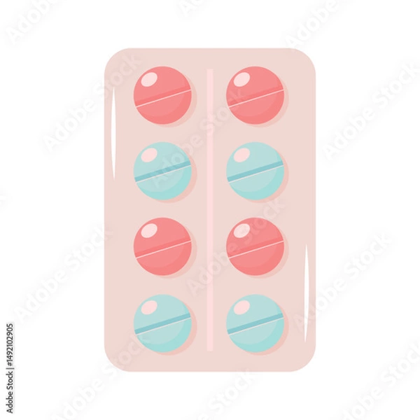 Fototapeta Pills in blister pack on white background. Capsules with Medicine. Vector illustration.
