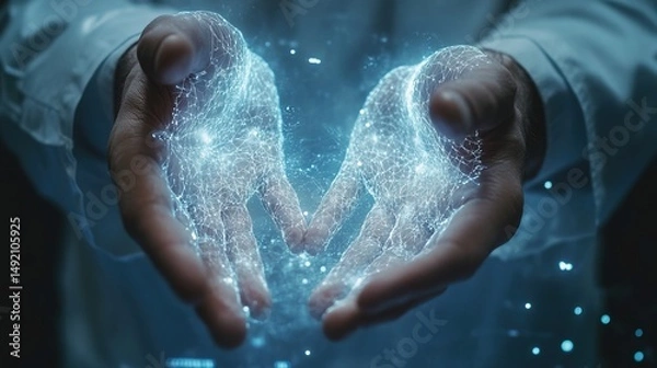 Obraz Hands holding digital network