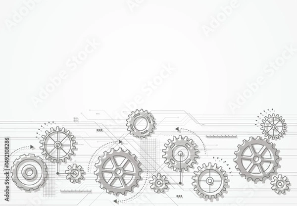 Fototapeta Abstract cogs and gear wheel mechanism technology background. Machine engineering design. Vector illustration