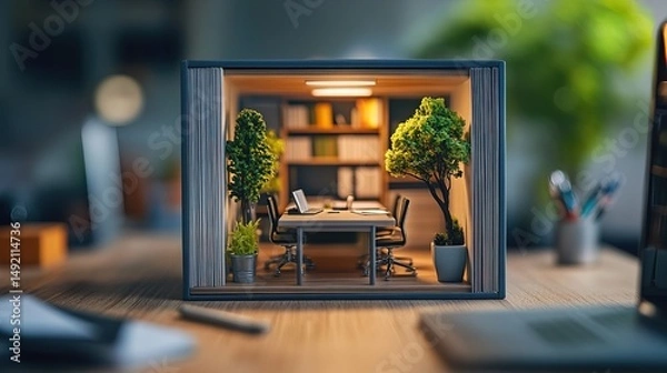 Obraz Miniature Office Interior with Greenery