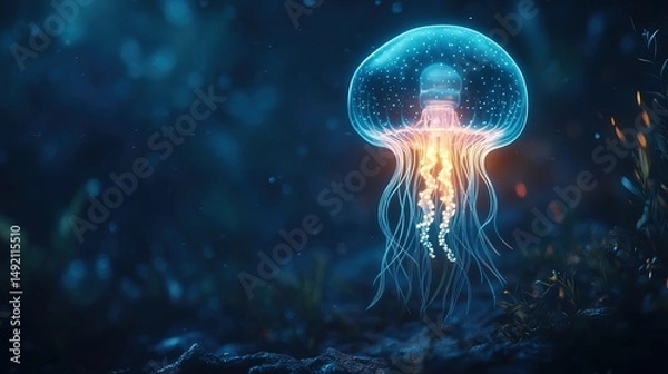 Obraz Bioluminescent Jellyfish in the Deep Sea