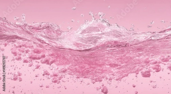 Obraz Pink liquid with splashes and bubbles