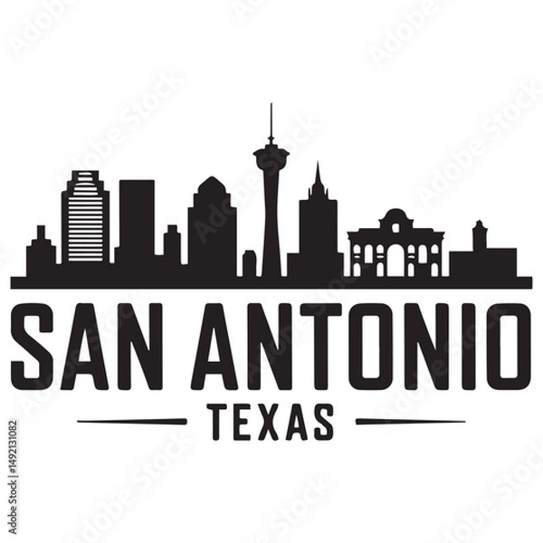 Obraz San Antonio skyline horizontal banner. Black San Antonio, Texas. Vector template for your design. Vector black silhouette. with white background