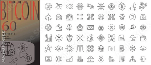 Fototapeta bitcoin line editable icon set. Editable stroke. Vector illustration