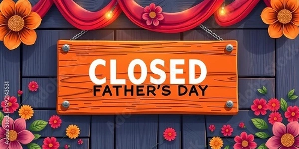Fototapeta Closed sign on Father's Day background, vector illustration,  design,  office closed