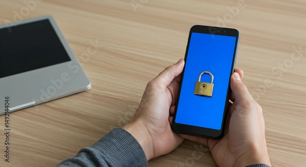 Obraz smartphone,  phone,  mobile, Smartphone Security Concept Hands Holding Phone Displaying Padlock