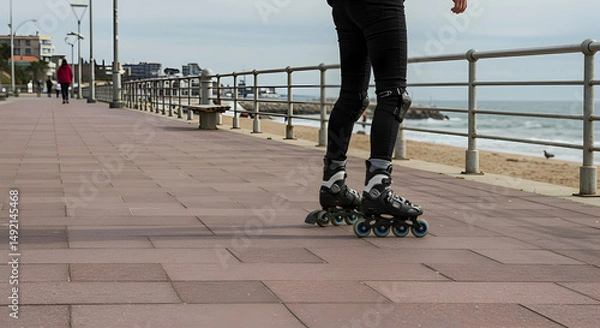 Obraz rollerblading,  inline skating,  roller skates, Rollerblading by the Sea