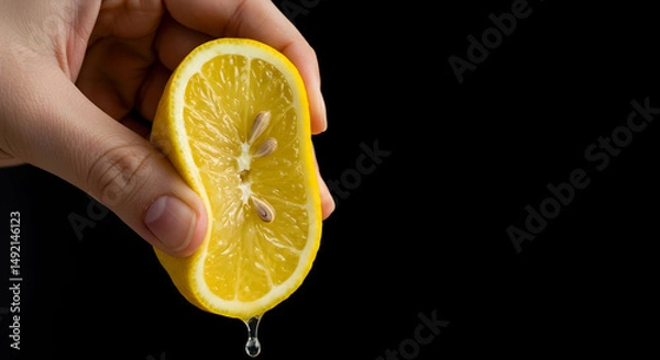 Obraz lemon,  half lemon,  squeezing lemon, Juicy Lemon Half Squeezing