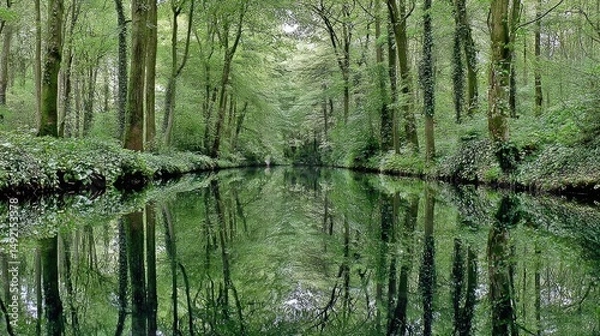 Obraz Serene Waters Reflect Verdant Canopy Above