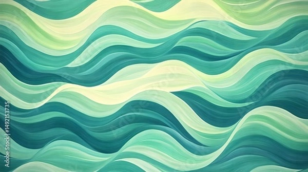 Fototapeta Digital illustration of dynamic wave patterns in green and pale yellow tones.