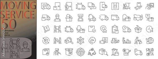 Fototapeta moving service line editable icon set. Editable stroke. Vector illustration