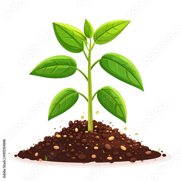 Obraz Vibrant Cartoon Illustration of a Mung Bean Sprout Isolated on a White Background, Perfect for Educational and Creative Uses