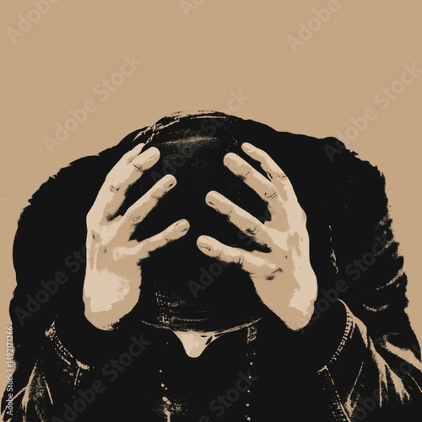 Obraz Desperate man holding head with hands