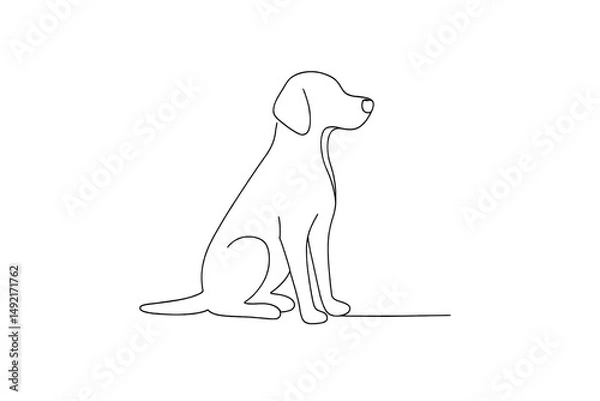 Fototapeta Dog sitting in profile with floppy ear and simple line contour design, isolated on a transparent background