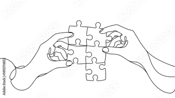 Fototapeta hand holding a puzzles vector one line drawing illustration