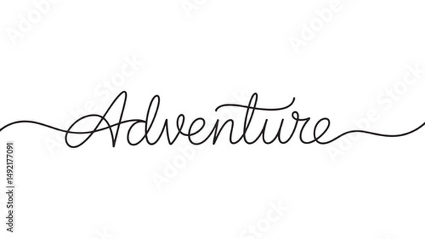 Fototapeta Vector text " Adventure " words one line drawing illustration