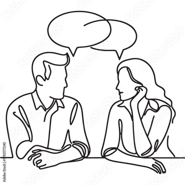 Fototapeta Сouple is in active dialog  vector one line drawing illustration