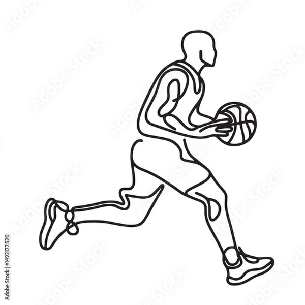 Fototapeta vector illustration of a  basketball player silhouette continuous one line drawing