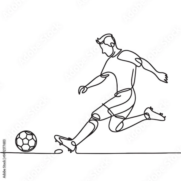 Fototapeta soccer player kicking ball  vector simple continuous one line drawing