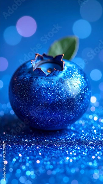 Fototapeta realistic glitter blueberry on blue background in y2k style