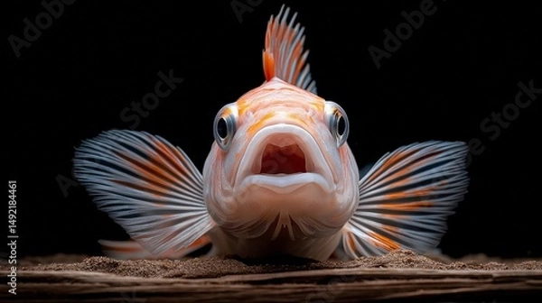 Obraz Intriguing underwater creature displays vibrant colors and unique features while perched on sandy ocean floor Generative AI