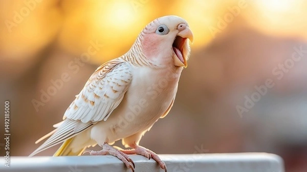 Obraz Colorful bird perched outdoors singing at sunset with warm golden light illuminating its feathers Generative AI