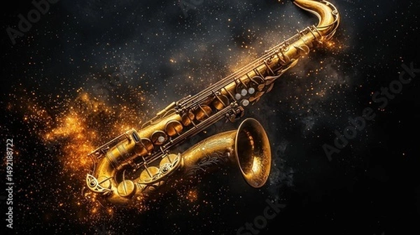 Obraz Golden saxophone in fiery backdrop