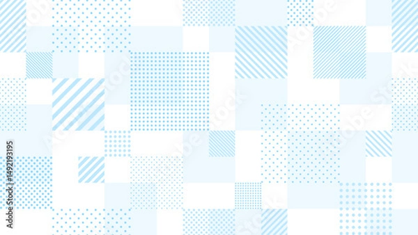 Obraz 水色のランダムなドットとストライプ柄の正方形タイルのパターン背景