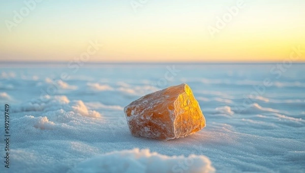 Obraz Frozen amber gem on snowy expanse