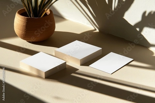 Obraz Minimalist Mockup of Square Notepads and Business Cards
