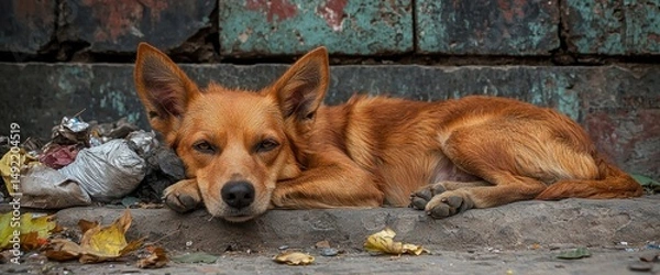 Obraz Stray dog resting on the ground
