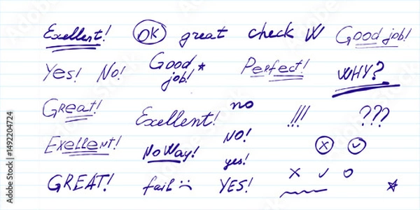 Obraz Hand Drawn School Grades Doodle Set. A collection of sketchy hand drawn grade symbols like A, B, and D, perfect for educational designs, teacher printables, and planners.