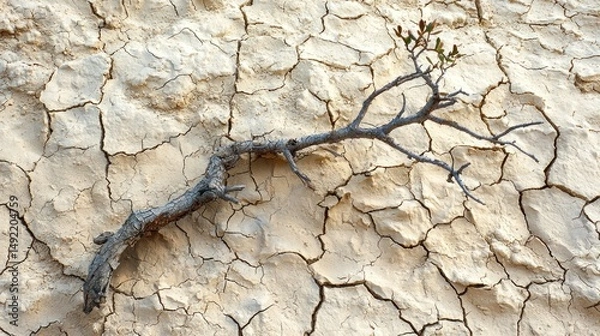 Obraz Dried branch on cracked earth