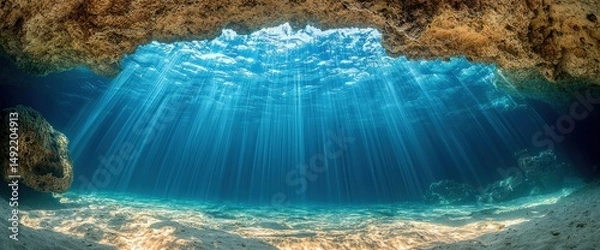Obraz Sunlight streams into an underwater cave
