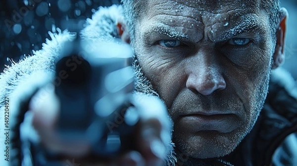 Obraz Frozen gunman, intense stare