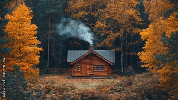 Obraz Autumn cabin in the woods